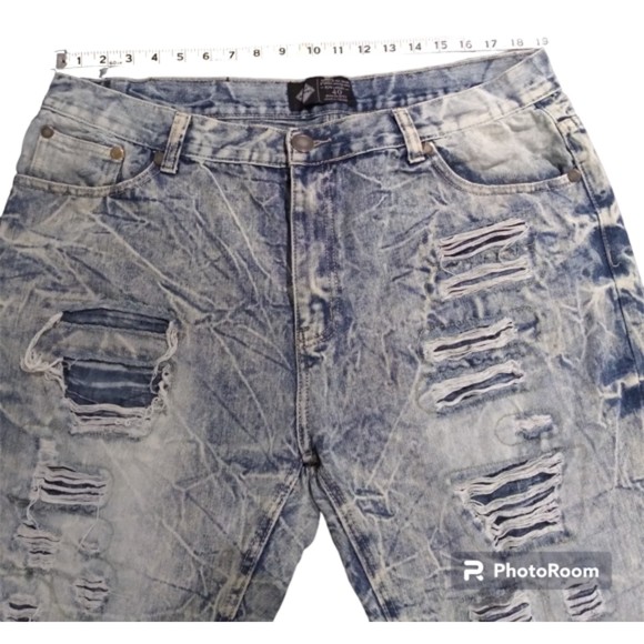 Road Narrows Men's Jeans Ripped Distressed Light Blue Straight Leg Size 40 - Picture 7 of 7